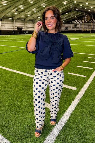 Sweet Bow Terry Top in Navy