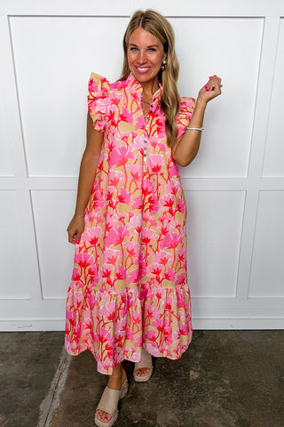 Garden Party Glow Midi Dress in Pink
