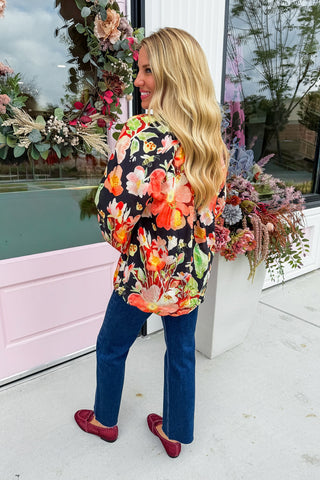 Poppy Field Print Top in Black