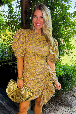 Sunlit Meadow Ruched Mini Dress