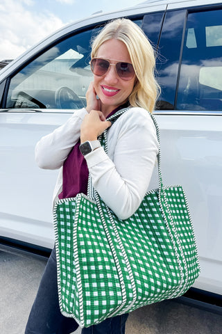 Hot Pink Deal - Gingham Print Quilted Reversible Tote Bag