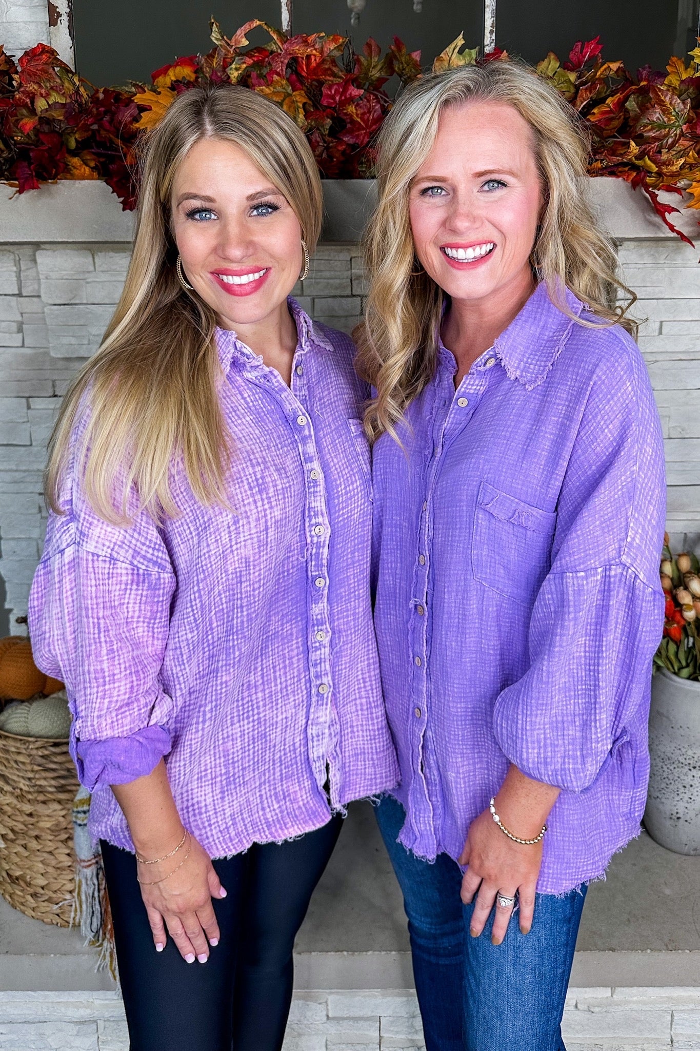 Closet Staple Mineral Wash Button Front Top in Lavender