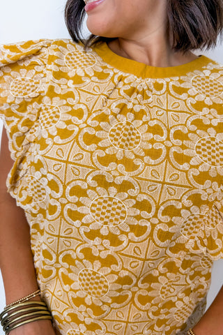 Golden Garden Scallop Ruffle Top in Mustard