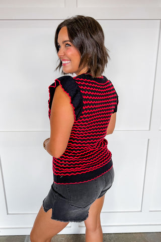 The Oakley Top in Black/Red Wave by Mary Square