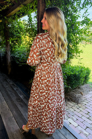 Whispering Leaf Pintuck Shirt Dress in Brown