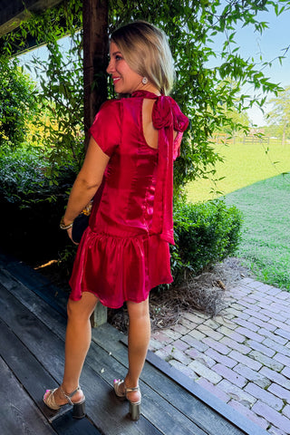 The Amelia Soirée Organza Short Sleeve Dress in Red