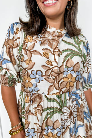 Latte Printed Mix Midi Dress