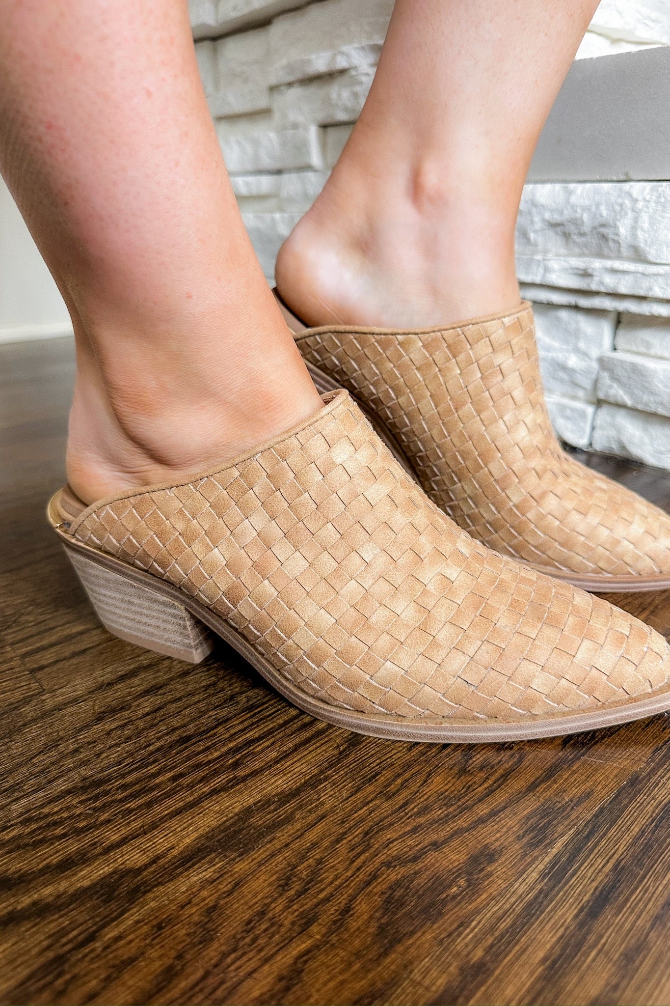 Camel Woven Faux Leather Corkys Heeled Mule