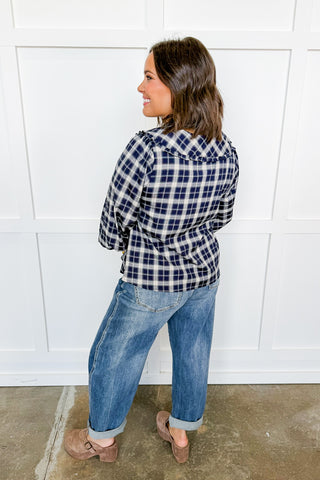 The Camden Plaid Ruffle Collar Top