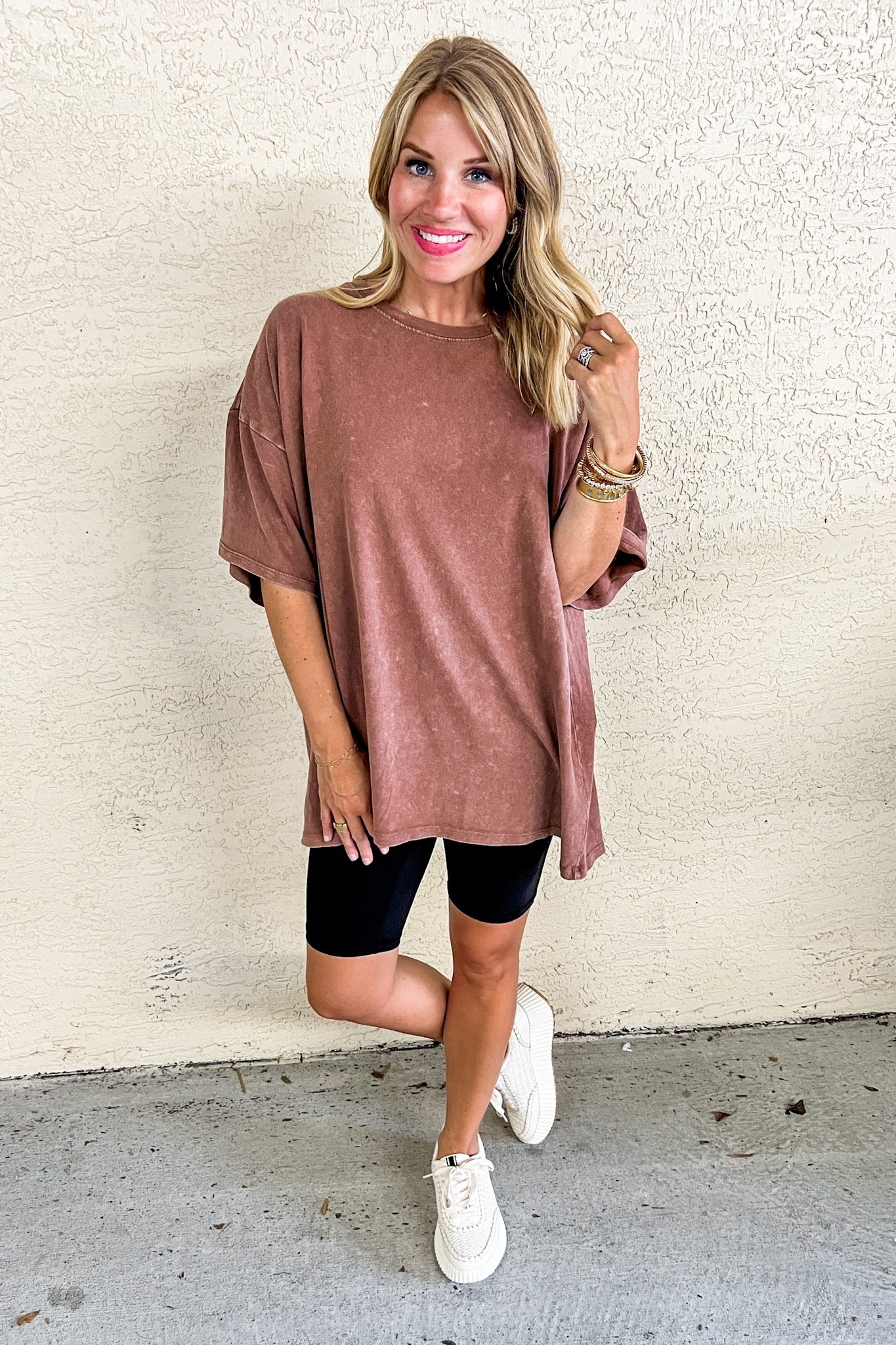 Mineral Wash Staple Oversized Tee in Chocolate
