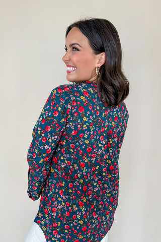 Dear Scarlett Liz Bell Printed Top in Teal