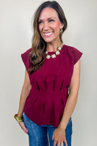 Burgundy Structured Sleeveless Work Blouse