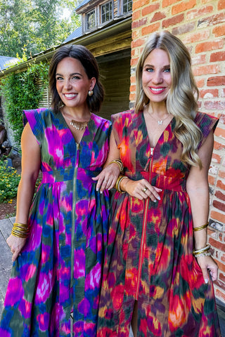 The Krissy Zip-Up Midi Dress in Magenta