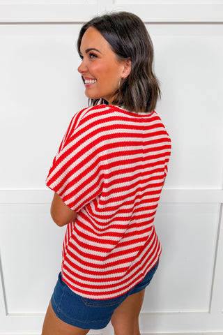 All American Stripe Knit Top in Red & White