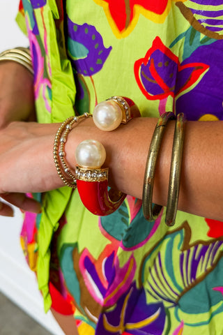 The Pearl Pop Hinge Bracelet in Red