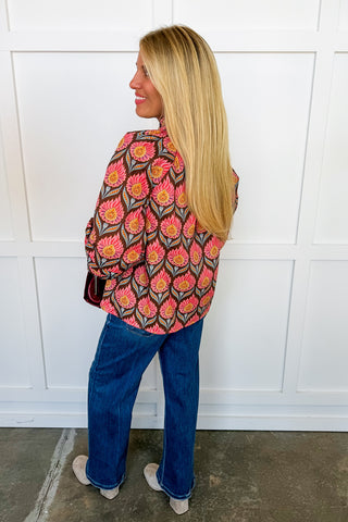 Marigold Bloom Printed Top in Brown