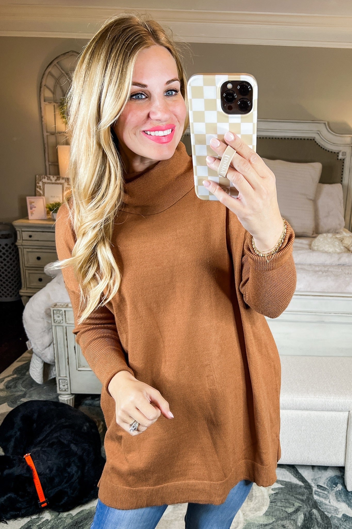 High Quality Oversized Cowl Neck Sweater Top in Camel