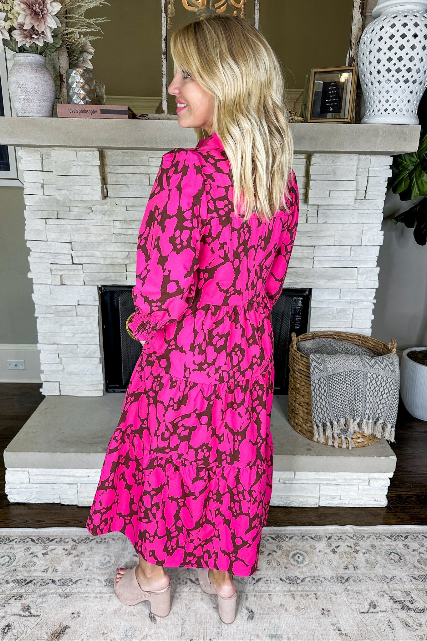 The Eleanor Pink Happy Place Midi Dress by Michelle McDowell