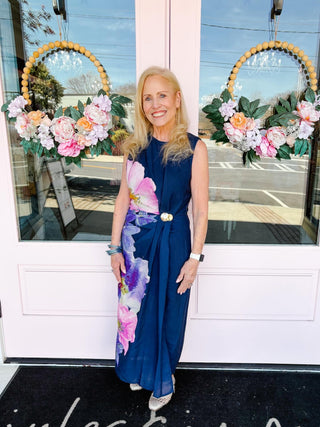 First Impression Midi Dress in Navy Floral