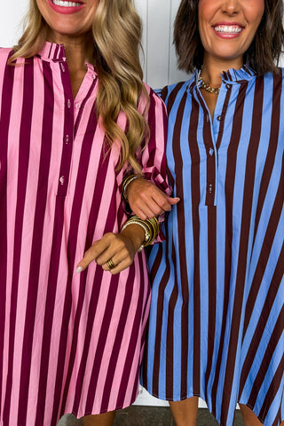 Stripe Me Pretty Dress in Blue & Brown