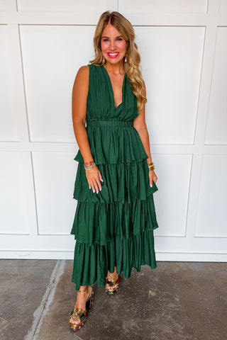 Grace & Glamour Tiered Maxi Dress in Green