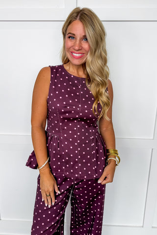 Cutie Peplum Top in Burgundy