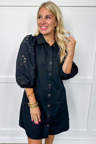 Forest Whisper Detailed Sleeve Dress in Black