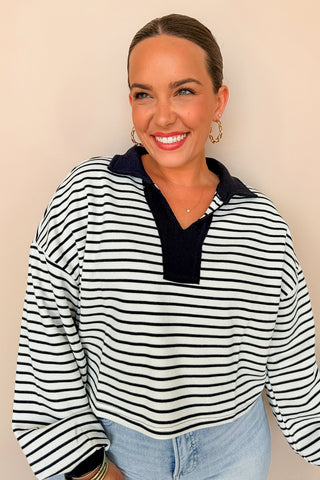 Keeping It Casual Black & White Striped Top