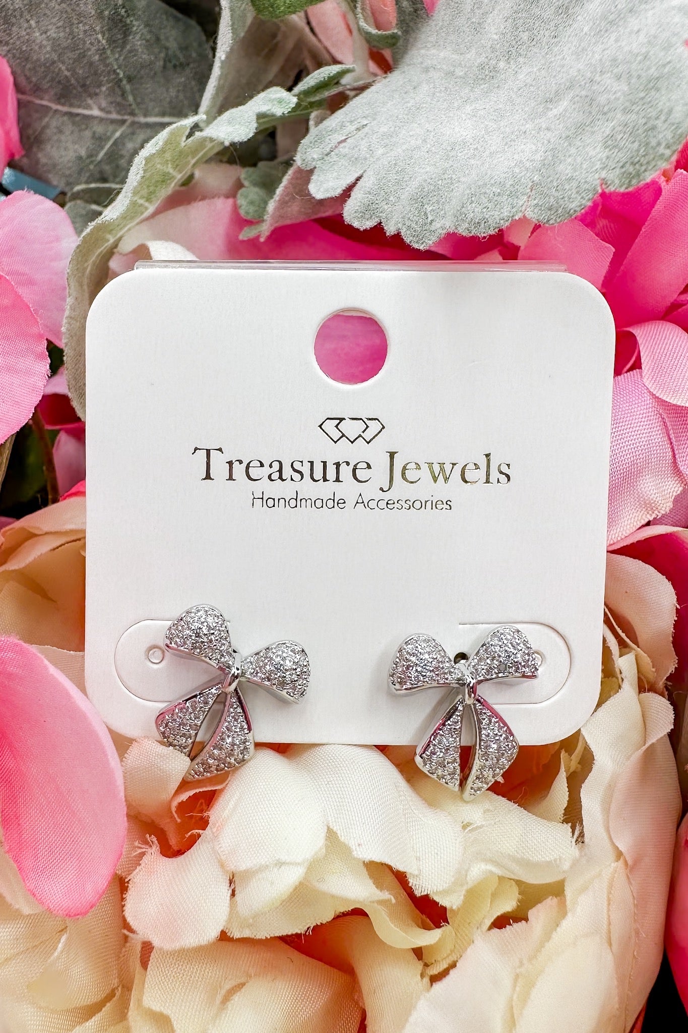 Twinkle Bow Stud Earring in Silver by Treasure Jewels