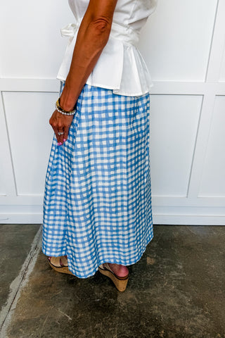 Sweet As Can Be Gingham Skirt in Blue