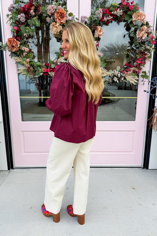 The Libby Button Front Top in Merlot