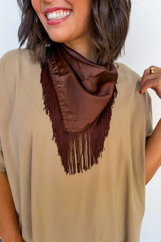 The Dolly Fringe Scarf in Solid Chocolate Brown