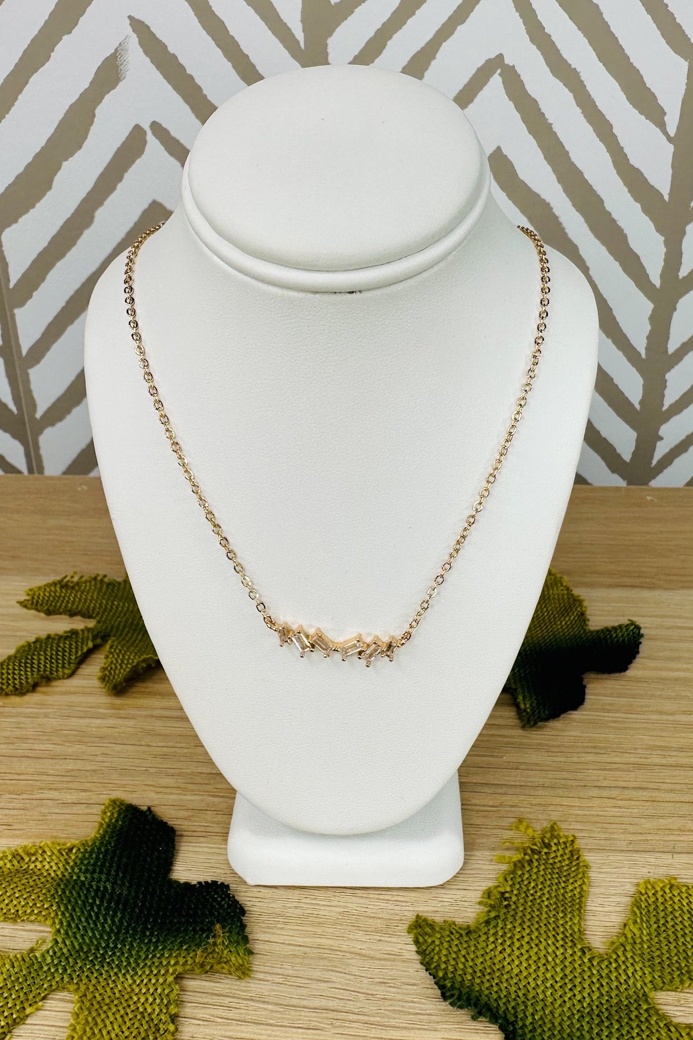 Mini CZ Abstract Bar Selene Necklace in Gold