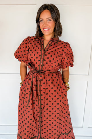 Dotted In Style Midi Tie Waist Dress