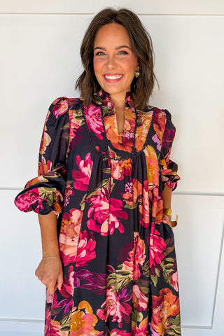 Midnight Garden Tiered Maxi Dress in Black