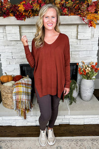 Closet Staple Oversized V Neck Sweater in Dark Rust Orange