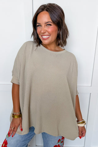 Dear Scarlett Essential Ribbed Poncho Top in Sage