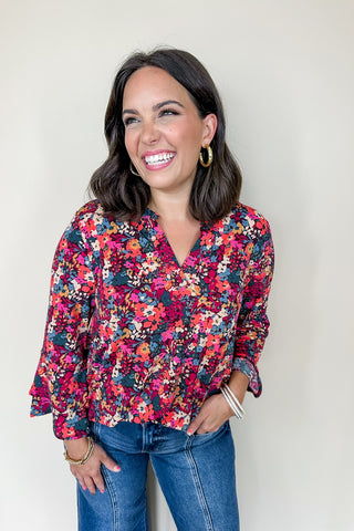 Dear Scarlett Liz Bell Printed Top in Chocolate