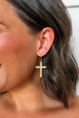 Pearls of Faith Cross Drop Earrings