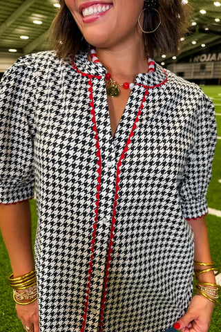 The Elaine Top in Houndstooth Black by Mary Square