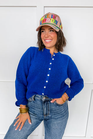 The Hallie Knit Cardigan in Cobalt Blue