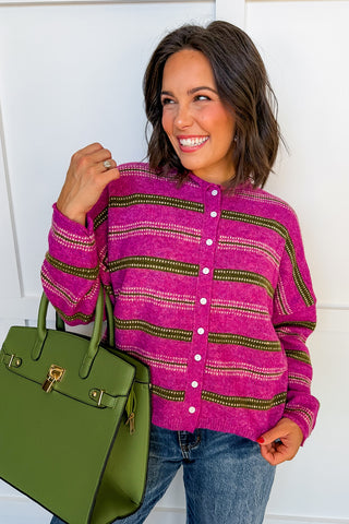 Cozy Season Striped Sweater in Magenta Multi