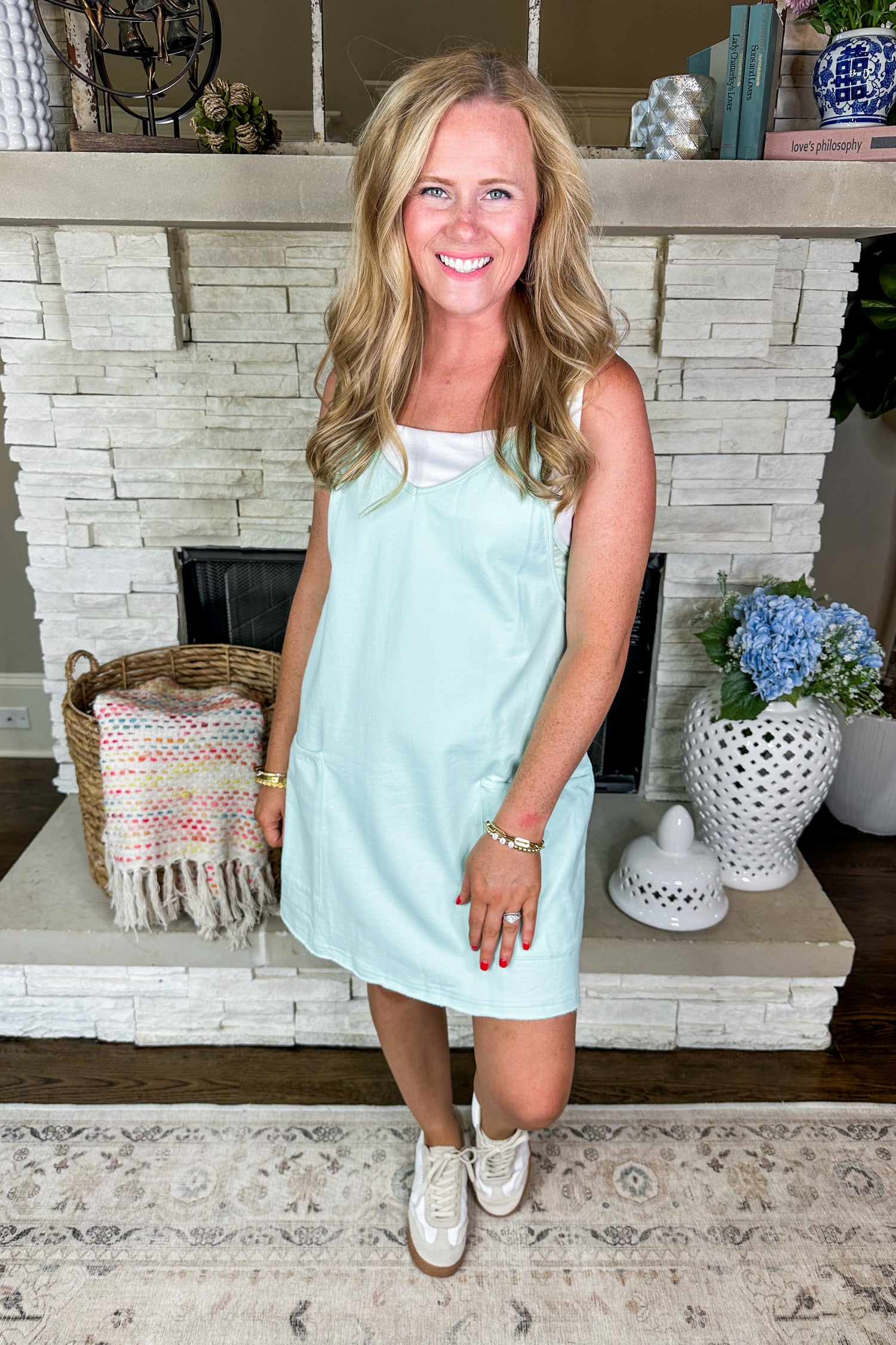 Hot Stuff Casual Overall Dress with Shorts in Mint