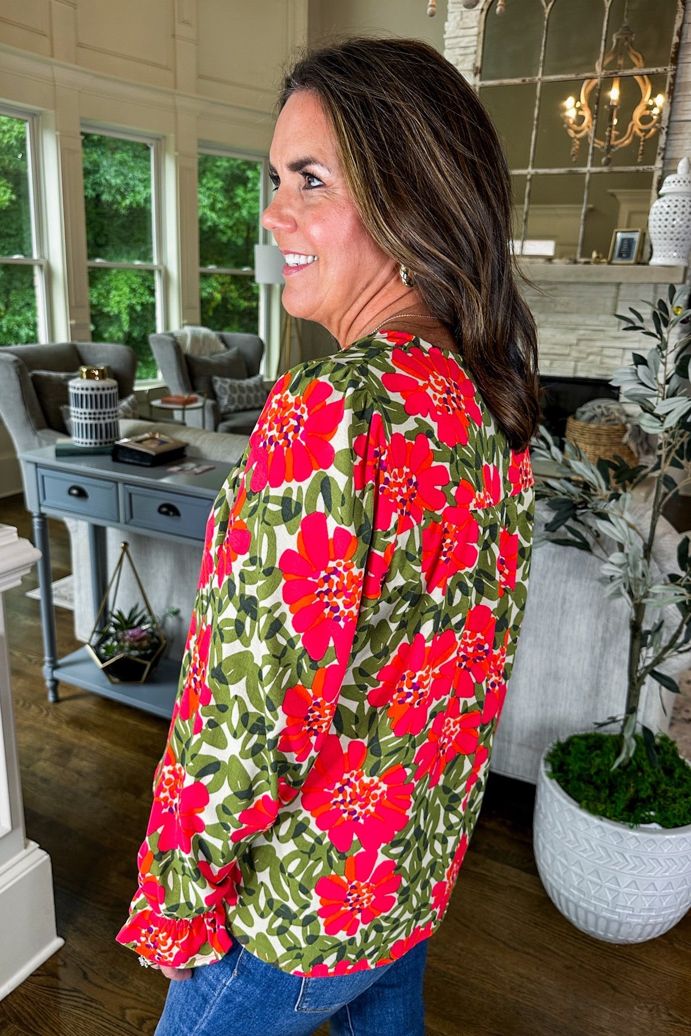 The Elena Wildflower Olive Top by Michelle McDowell