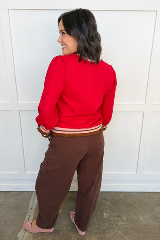 Ruffle Ready Trim Top in Red