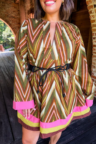 Bold Energy Belted Bell Sleeve Dress