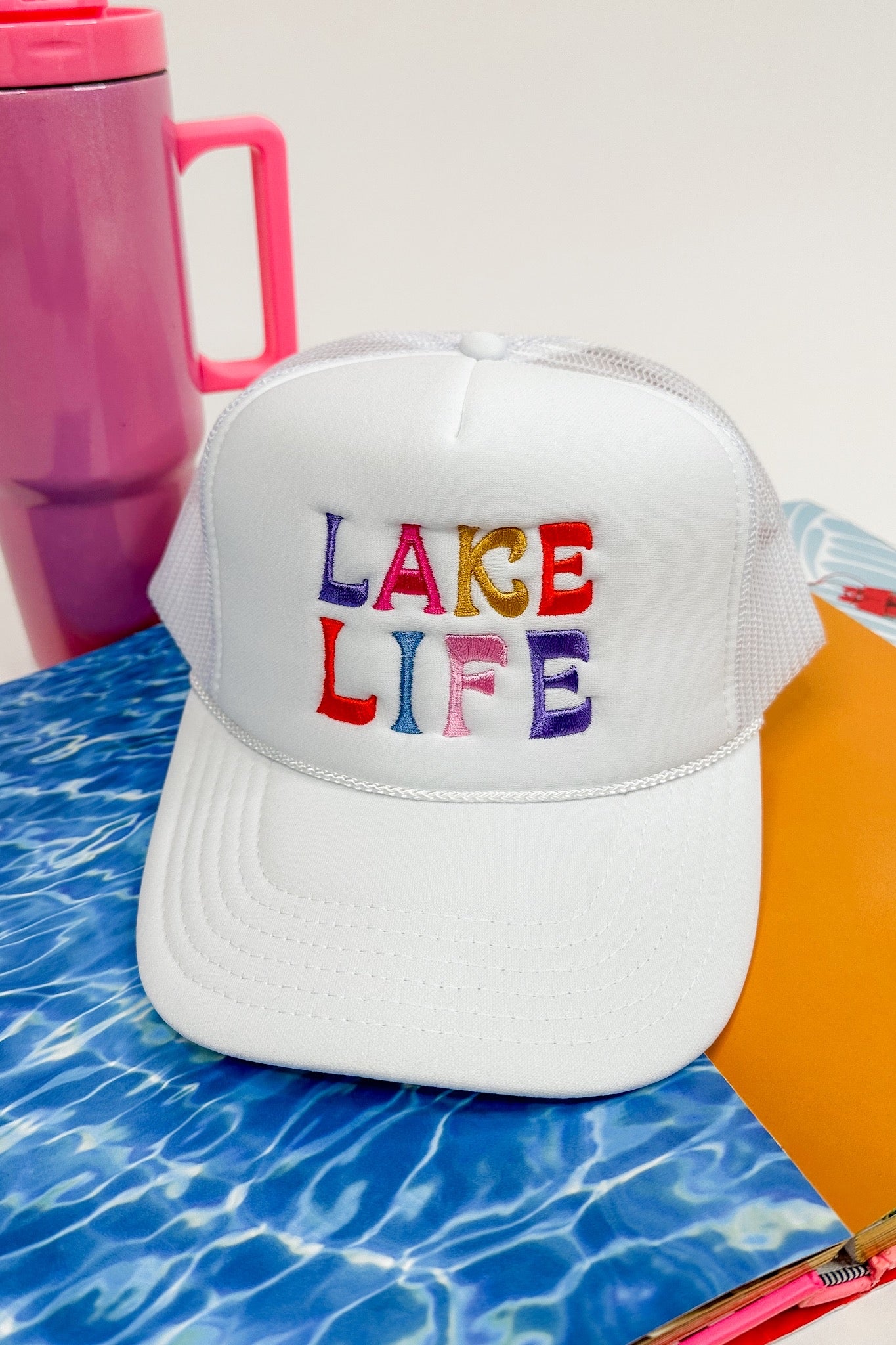Lake Life Embroidered White Trucker Hat