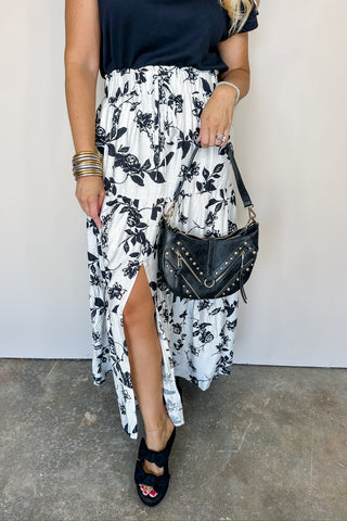 Twirl and Tie Ivory and Black Midi Skirt