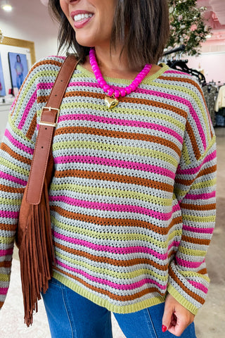 Colorline Open Stitch Sweater in Orchid Olive Multi