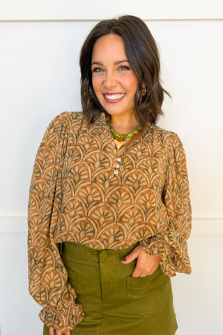 The Toffee Tapestry Notch Neck Top